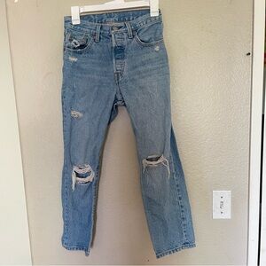 Levi’s 501 Distressed Blue Jeans size 25 high waist 100% cotton